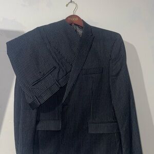 TALLIA 3 piece Black Pinstripe Suit Size 46 Short Pants 36x30